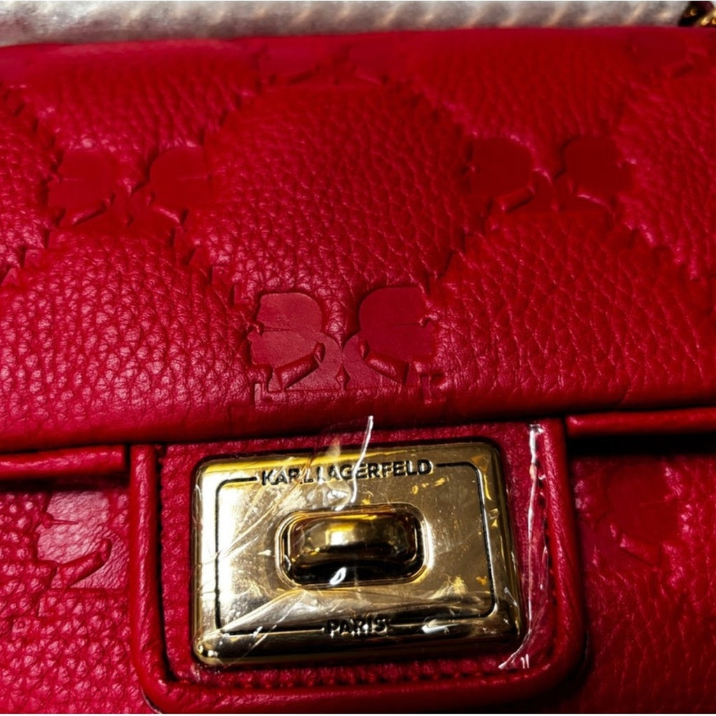 NWT Karl Lagerfeld red Agyness crossbody pebbled leather bag