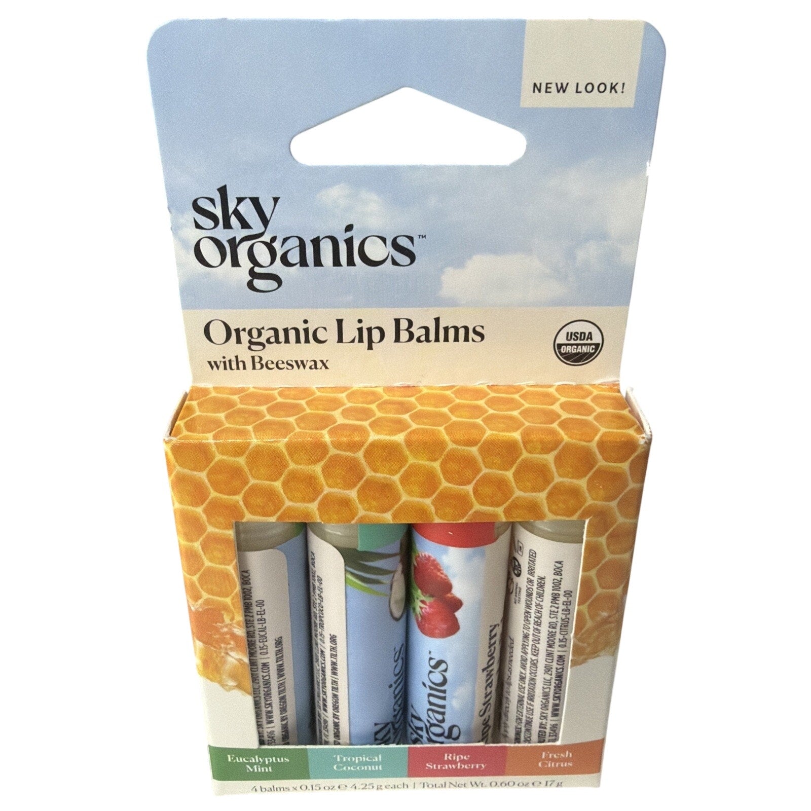 Sky Organics Organic Lip Balms w/ Beeswax 4-Pack