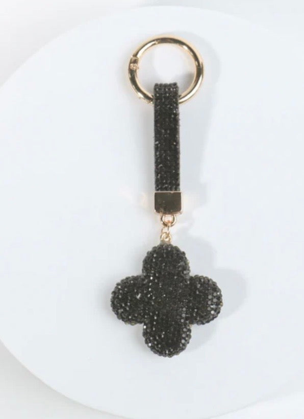 Black fashion clover bag charm