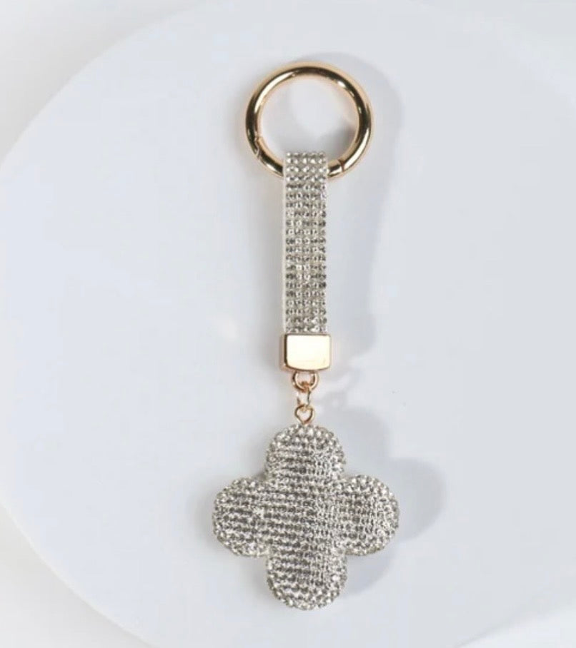 Silver fashion clover bag charm