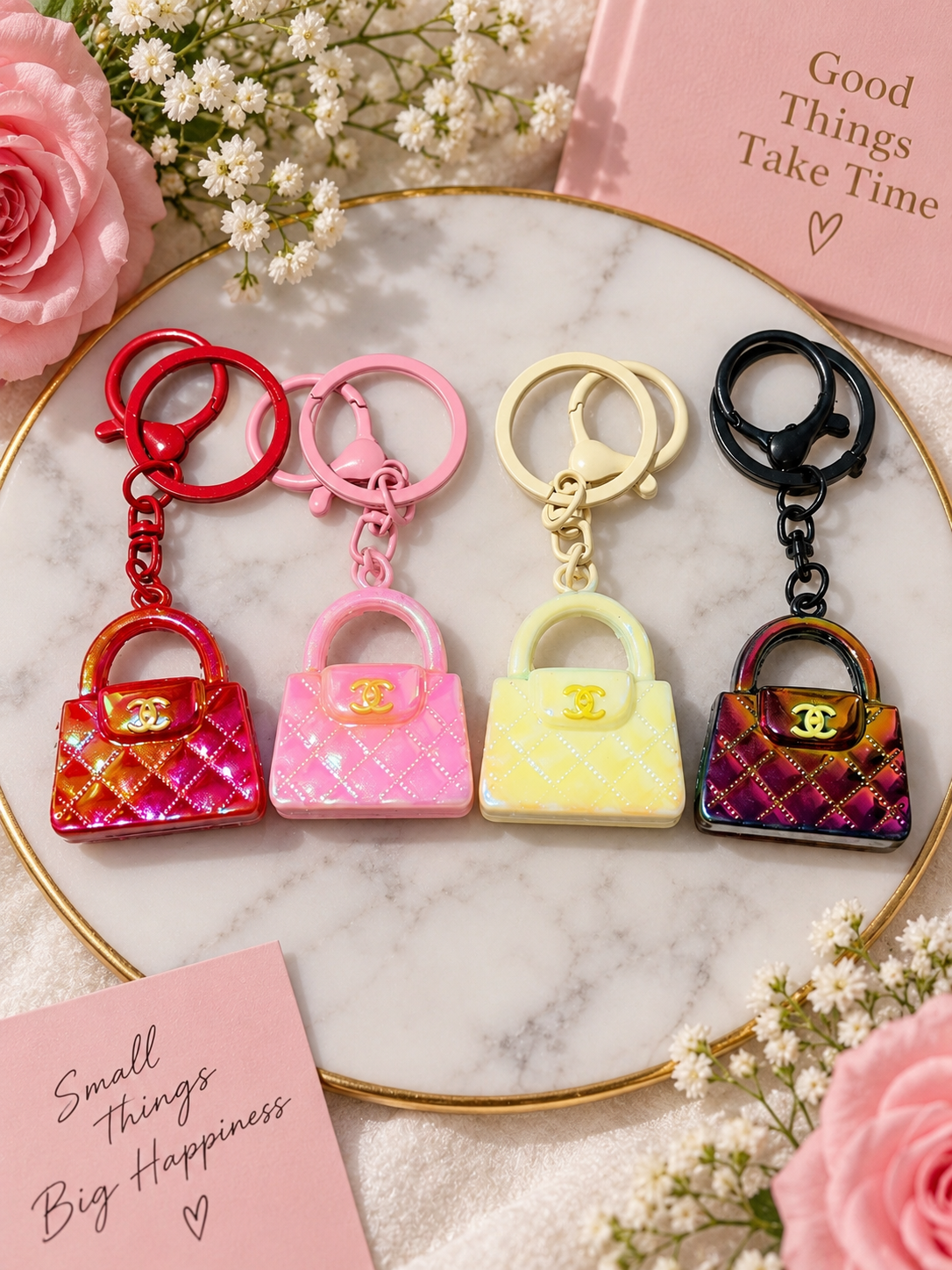4 bag charms/ keychains with C initials