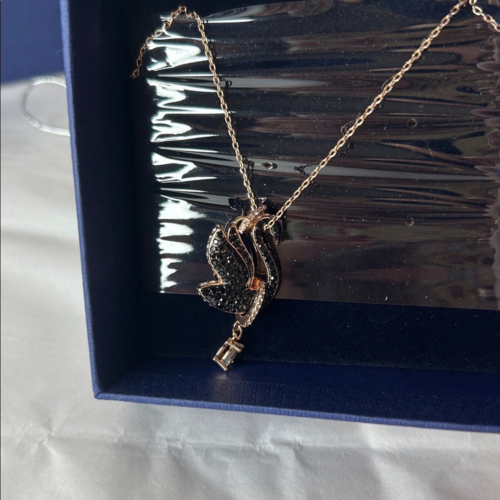 Swarovski Black And Rose Gold necklace comes with box